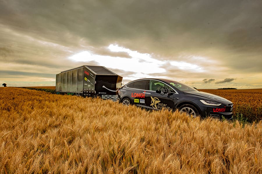 Solar butterfly truck in the fields in France