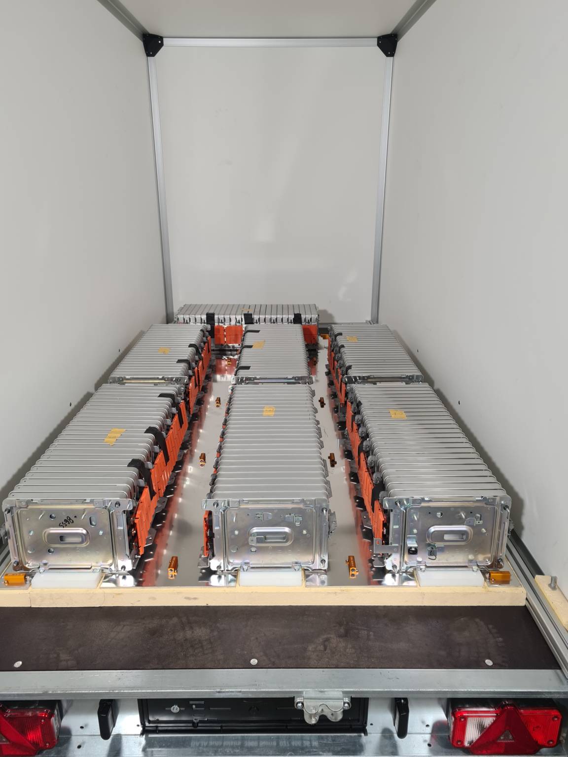Batterries of the mobile energy system located in the trailer.