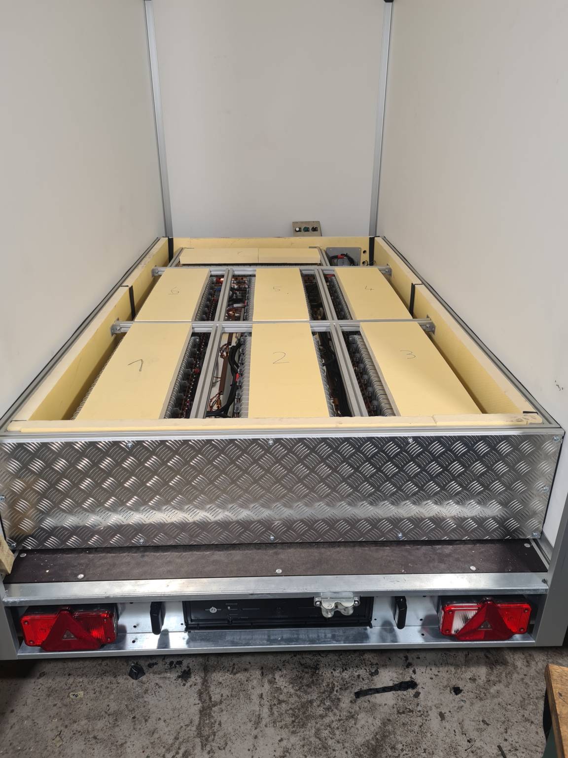 Batterries of the mobile energy system located in the trailer.